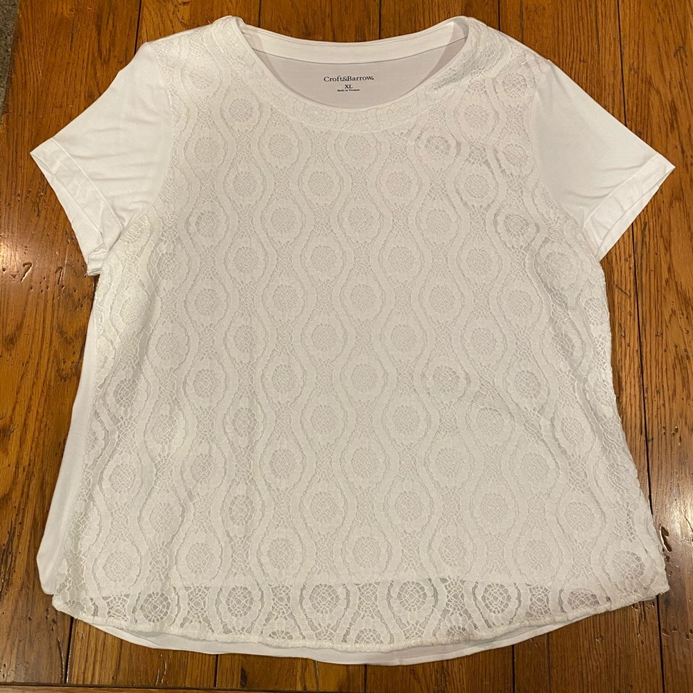 White Croft & Barrow knot lace top large